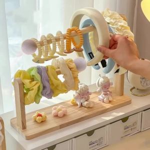 Giá Đỡ Trưng Bày Băng Đô Gỗ 2 Tầng Để Phụ Kiện Tóc Trang Sức Đồ Đội Đầu Dùng Trong Nhà Để Bàn Đựng Trang Sức