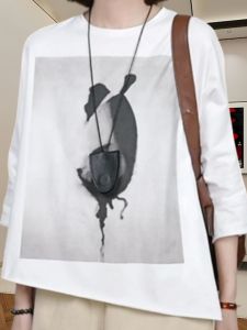 Loose Casual round Neck Seven Sleeve White T-Shirt Womens Spring New Style Elegant Versatile Slimming Korean Version Top