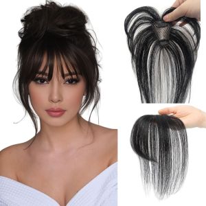 ท็อปเปอร์ผมแท้ธรรมชาติสำหรับผู้หญิง พร้อมหน้าม้า 3 มิติ แบบแฮนด์เมด ฐานลูกไม้ มองไม่เห็นรอยต่อ ติดกิ๊บต่อผมแท้