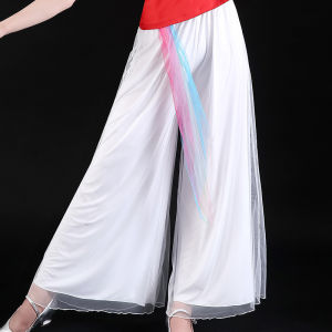 High Waist Wide Leg Pants Dance Performance Classical Dance Square Dancing Pants Netting Bell Bottoms Womens Long Trousers