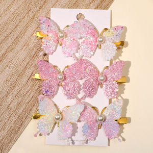 4/6Pcs Exquisite Sequin Butterfly Hair Clip Pearl Metal Bow Hair Bangs Hairgripes Women Girl Fashionable Hair Accessories