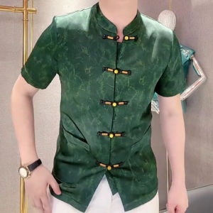 Summer New Arrival Mens Casual Shirt Half Sleeve Button Decorated Slim Fit Youthful Popular Lightweight Luxury Feel Tang Costume