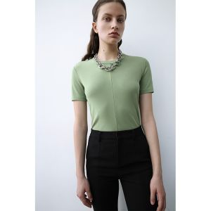 Fashionable Slim Fit U-Neck Short Sleeve T-Shirt RoseLingLing Cotton Blend Comfortable Breathable Womens Top for Summer