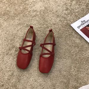 Spring Ballet Flat Shoes Women Comfy Leather Shoes 2024 Women Luxury Women Square Toe Flat Mary Janes Ladies Shoes Double Buckle