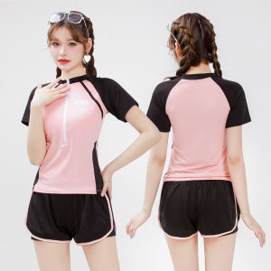 ชุดว่ายน้ำแช่น้ำพุร้อนชุดว่ายน้ำแบบกระโปรงขาตรงปิดมิดชิดสีล้วนแบบสปอร์ตวันพีซผู้หญิงชุดว่ายน้ำนักเรียนปิดหน้าท้องใส่แล้วดูผอมเพรียว