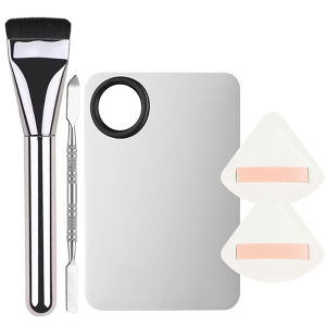 ชุดแปรงแต่งหน้า 3/5 ชิ้น พร้อมพาเลทแต่งหน้าสแตนเลส แปรงปัดแป้งพัฟ และไม้พาย สำหรับผู้หญิง อุปกรณ์เสริมแต่งหน้า