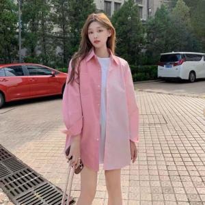 New Fashion Sunscreen Shirts Korean Style Blouse Loose Contrast Color Stitching Long-sleeved Top for Women