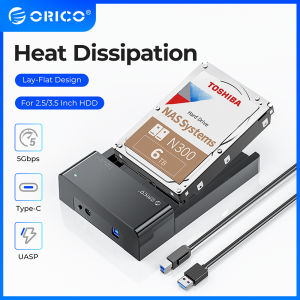ORICO Lay-Flat HDD Docking Station SATA to USB 3.0 External Hard Drive Docking Station for 2.5/3.5inch HDD SSD Support UASP 18TB SATA Enclosure Hdd (6518US3)