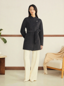 French Style Winter Wool Cashmere Blend Women Coat Long-Sleeved Belted