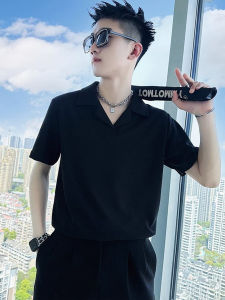 Slim Fit Mens Polo Shirt V-Neck Short Sleeve Fashionable Half Sleeve T-Shirt Pure Color Summer Wear Casual Youth Style