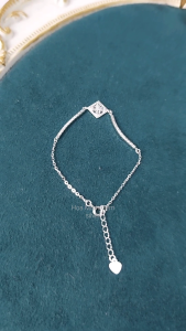 Lắc tay nữ bạc Ý mặt vuông bọc đá hình cỏ bốn lá với dây xoàn tấm thời trang sang trọng os77503F Hoa Minh Gem