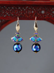 Retro Ethnic Style Fan Shape Earrings Enamel Glass Womens Fashion Jewelry Original Design Fresh out New Trend 2025