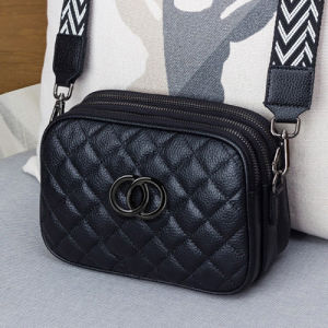 Hong Kong New Year Fashion Brand Genuine Leather Diamond Grid Single Shoulder Bag Womens Fashion Wide Shoulder Strap Three-layer Crossbody Bag