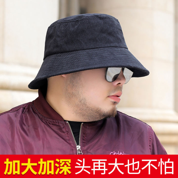 Big Head Hat Big Head Circumference Bucket Hat Men's Trendy Spring Corduroy  Big Face round Face Suitable for Fat Spring Bucket Hat