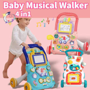 Baby Walker Multifunctional Musical Toy with Painting Board Toddler Early Learning Toy Toddler Walk Training Tool