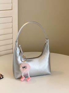 Elegant Silver Underarm Bag Womens Fashionable Versatile Handbag Shoulder Bag French Breadstick Style Summer New Arrival