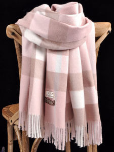 Scarf Winter Women British Style Pink Plaid Angora All-Match Thick Warm Tassel Scarf Shawl Dual-Use