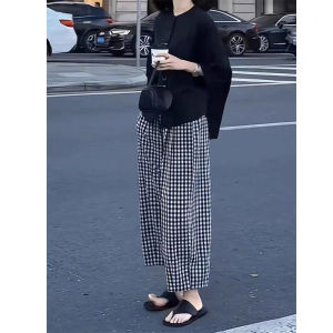 กางเกงขายาวทรงหลวมเอวสูงลายสก็อตสำหรับผู้หญิง กางเกงขายาวทรงหลวมสไตล์ลำลองสำหรับฤดูร้อน ทรงหลวม เอวสูง ทรงหลวม แฟชั่น