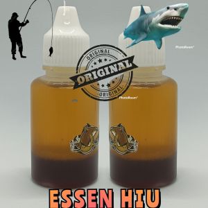 ESSEN HIU KEMASAN 30 ML UNTUK IKAN MAS LELE MUJAIR NILA PATIN BAWAL DLL TARGET BABON IKAN RAME GALATAMA GALAPUNG HARIAN ATAUPUN LOMBA UNTUK SEMUA MEDIA JENIS UMPAN