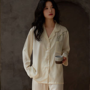 Elegant Ice Silk Long Sleeve Couples Sleepwear Home Clothes Set for Spring Autumn Luxury Home Style Comfortable Breathable