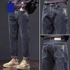 ROMON | Loose Straight Leg Mens Jeans Casual Youth Fashion Workwear Long Pants Spring Autumn New Style Elastic Cotton Polyester Blend