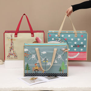 Reusable Square Foldable Shopping Bag Non-Woven Folding Travel Shopper Bag Patchwork Color Portable Storage Bags