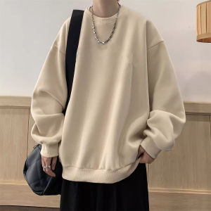 Heavyweight Pure Cotton Oversized Casual Solid Color Hoodless round Neck Fleece Lined Sweatshirt for Men Spring Autumn Youth Students