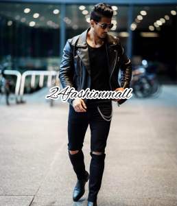 🔥HOT ITEMS🔥 Men’s Ripped Holes Jeans Skinny Biker Jeans with Pleated Patchwork Slim Fit Hip Hop Jeans Men’s