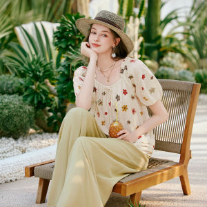 XIANGYING | Floral Embroidery Cotton Outfit Set