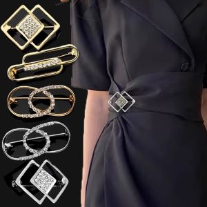 Gold Silver Waist Change Clip Skirt Dress Trousers Clothes Fixed Buckle Trendy Metal Brooch Pin Multifunction Collar Decor Pin Reusable Inlaid Zircon