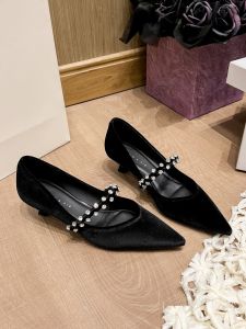 เรียบหรู French Velvet Diamond ผู้หญิง รองเท้า ฤดูใบไม้ผลิ ฤดูใบไม้ร่วง Season หลากหลาย รองเท้าส้นสูงชี้นิ้วเท้าสบายรองเท้าแฟชั่น