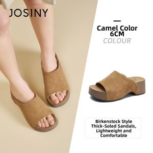 Josiny | Vintage Thick-soled Leather Sandals Increased Height Buckle Slide 2026 New