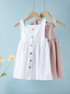 Summer Girls Dress European and American New Solid Color Pleated Dress Sleeveless Cotton Childrens Princess Dress