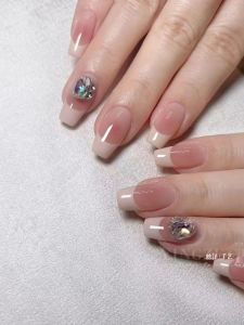 256 Square Diamond Blush French Style Wearable False Nails Handmade Nail Art Bridal Beauty Tools Chinese Brand Wubingying