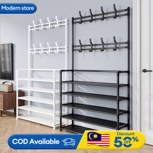 4 Tiers Multifunctional Coat Clothes Rack | Bag Hanger Rack | Shoe Rack Shelf | Rak Pakaian Rak Kasut Rak Beg