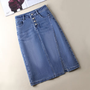 High Waist Mid-Length A-Line Mini Skirt for Women Spring Summer Denim Split Skirts Commute Korean Style Cotton Polyester Blend