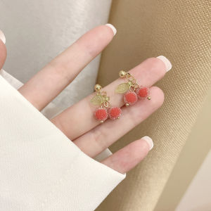 Hoa Tai Hình Quả Mâm Xôi Đỏ Dễ Thương Ngọt Ngào Thiết Kế Mới Ngắn Phong Cách Rừng Không Cần Khoan Hạt Trang Sức Thời Trang Cho Phụ Nữ