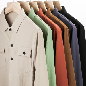 Kemeja Lengan Panjang Pria Slimfit Linen Shirt Dewasa Formal Motif Polos