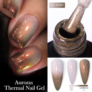 LILYCUTE 7ML Auroras Thermal Gel Nail Polish Brown Glitter Temperature Color Changing Semi Permanent Soak Off UV Nail Art Gel