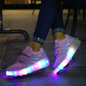 Rechargeable Children Sneakers With 2 Wheels Roller Skate Shoes for Kids Roller Skates Girls Boys Sneakers With LED Wheels Size 32-37