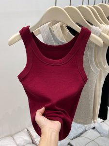 LUOSHAO | Red Cotton Sleeveless Crop Top for Fitness and Casual Wear