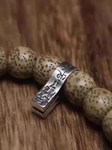 925 Silver Vintage Plain Style Six-Syllable Mantra Counter Hairpin Countertop W�en Play Accessories Fragrant Seed