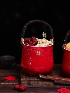 Red Bridal Decoration Buckets Pair