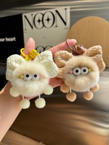 New Arrival Creative Rabbit Fur Bows Small Briquette Pendant Girlish Schoolbag Bag Charm Car Keychain Accessories for Women