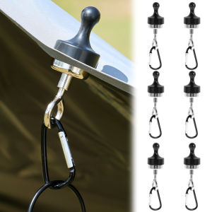 6PCS Camping Magnetic Hooks with Stainless Steel Carabiner Outdoor Tent Canopy Multipurpose Hooks Hanger Ceiling Fixer Hook