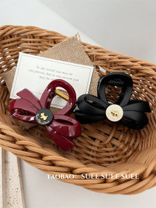 Fashionable Red Versatile Medium Size Half up Shark Clamp Doggie Bowknot Black Clip for Girls Hair Accessories
