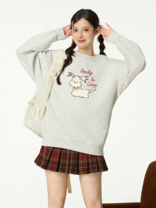 Gbiaior | Áo Hoodie Không Mũ Dài Tay Cổ Tròn Phong Cách Retro