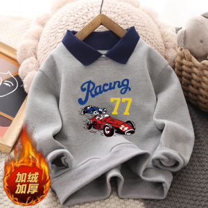 Áo Nỉ Lót Lông Cừu Cho Bé Trai Áo Thun Cổ Polo Trẻ Em Thời Trang Thường Ngày Mùa Thu Đông Áo Phông Trẻ Trung Hợp Thời Trang