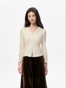Koradior | Elegant French Style Sequined V-neck Blouse