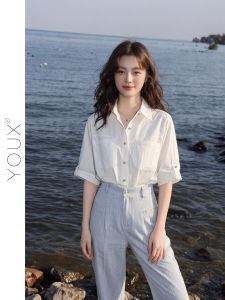 YOUXIANG | Áo Sơ Mi Đồ Công Sở Có 2 túi Trắng